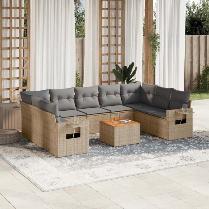 vidaXL Juego de sofás jardín con cojines beige 10 pzas ratán sintético vidaXL Juego de sofás jardín con cojines beige 10 pzas ratán sintético
