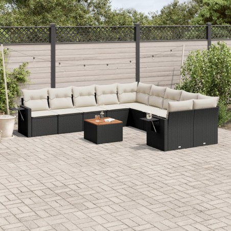 vidaXL Set de sofás de jardín 11 pzas y cojines ratán sintético negro