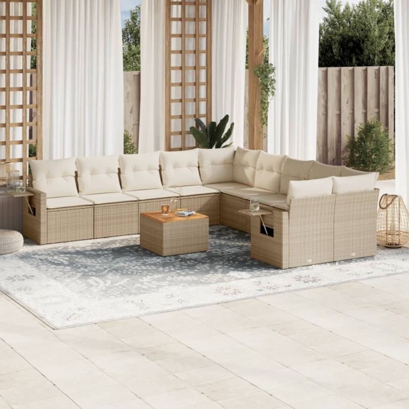 vidaXL Set de sofás de jardín 11pzas con cojines ratán sintético beige vidaXL Set de sofás de jardín 11pzas con cojines ratán sintético beige