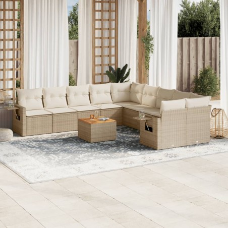 vidaXL Set de sofás de jardín 11pzas con cojines ratán sintético beige