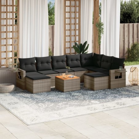 vidaXL Set de sofás de jardín 10 pzas con cojines ratán sintético gris