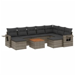 vidaXL Set de sofás de jardín 10 pzas con cojines ratán sintético gris