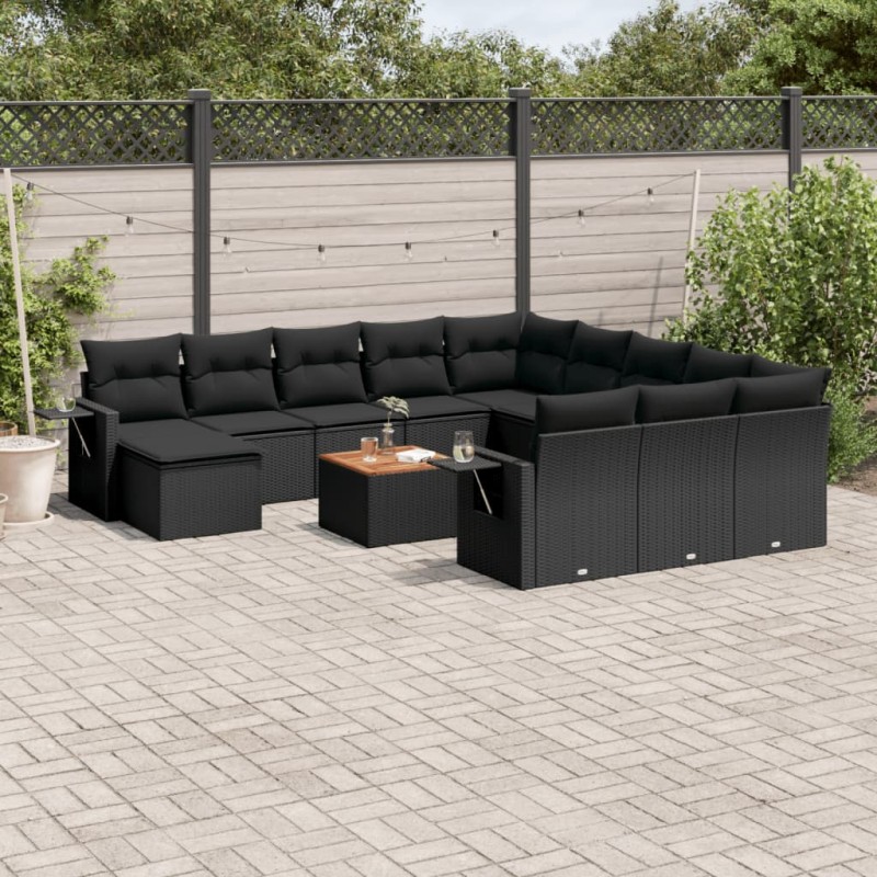 vidaXL Set de sofás de jardín y cojines 13 pzas ratán sintético negro vidaXL Set de sofás de jardín y cojines 13 pzas ratán sintético negro