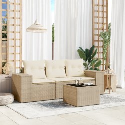 vidaXL Juego de sofás jardín con cojines 4 pzas ratán sintético beige