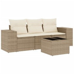 vidaXL Juego de sofás jardín con cojines 4 pzas ratán sintético beige