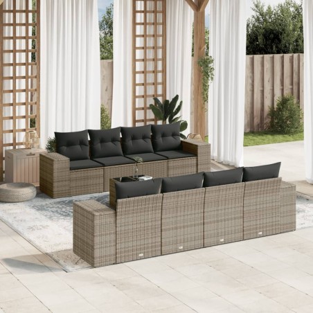 vidaXL Set de muebles de jardín 9 pzas y cojines ratán sintético gris
