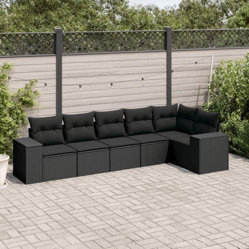 vidaXL Set de sofás de jardín 6 piezas y cojines ratán sintético negro vidaXL Set de sofás de jardín 6 piezas y cojines ratán sintético negro
