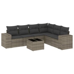 vidaXL Set de sofás de jardín 7 piezas con cojines ratán PE gris