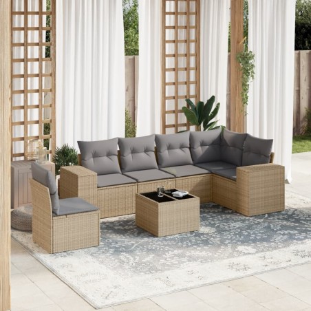 vidaXL Set sofás de jardín 7 piezas y cojines ratán sintético beige