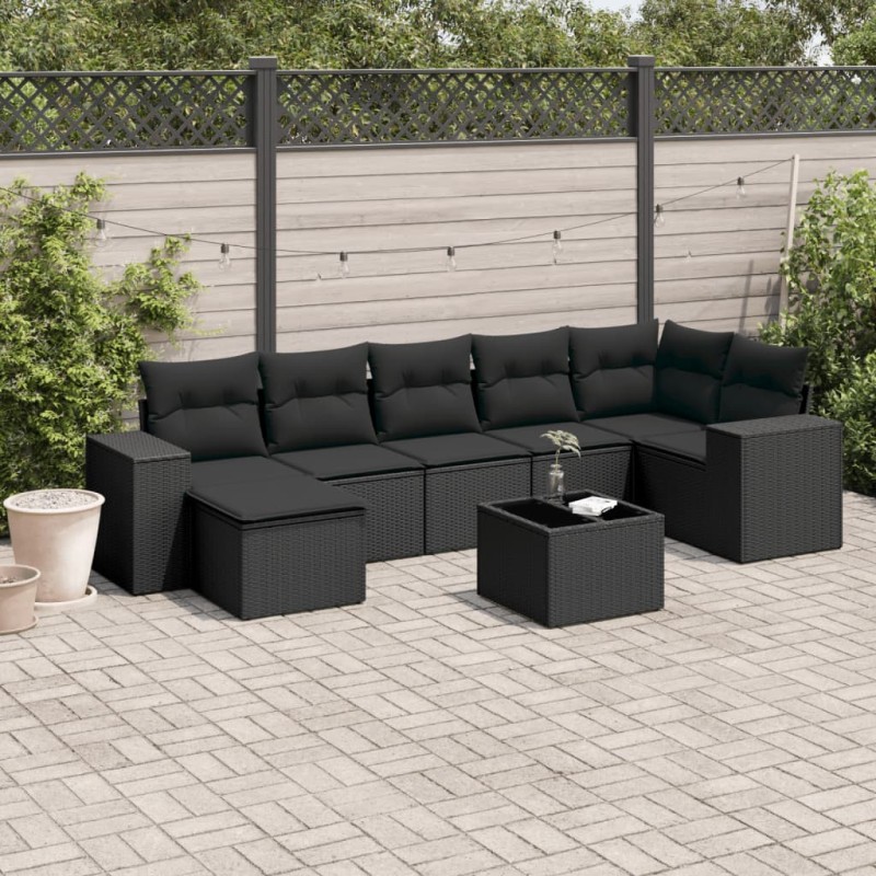 vidaXL Set de sofás de jardín 8 piezas y cojines ratán sintético negro vidaXL Set de sofás de jardín 8 piezas y cojines ratán sintético negro