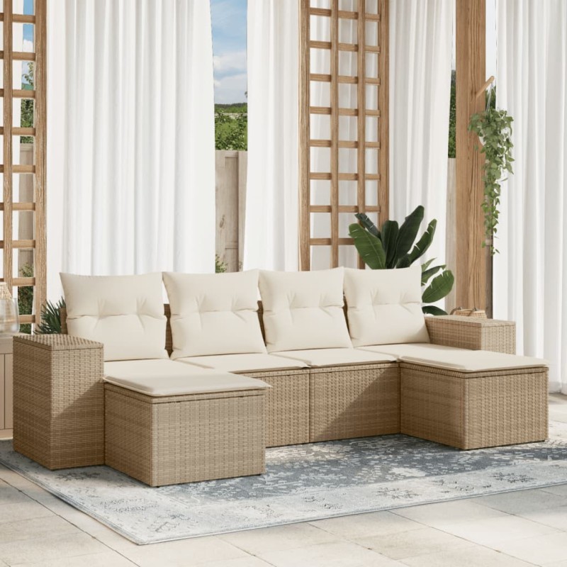vidaXL Juego de sofás jardín con cojines 6 pzas ratán sintético beige vidaXL Juego de sofás jardín con cojines 6 pzas ratán sintético beige