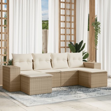 vidaXL Juego de sofás jardín con cojines 6 pzas ratán sintético beige