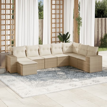 vidaXL Juego de sofás de jardín con cojines beige 8 pzas ratán PE