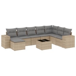 vidaXL Set de sofás de jardín 9 pzas con cojines ratán sintético beige