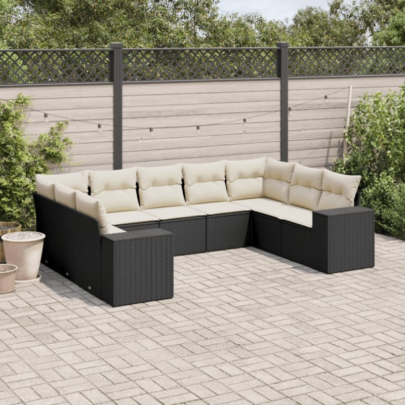 vidaXL Set de sofás de jardín 8 piezas y cojines ratán sintético negro vidaXL Set de sofás de jardín 8 piezas y cojines ratán sintético negro