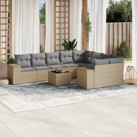 vidaXL Juego de sofás jardín con cojines beige 10 pzas ratán sintético