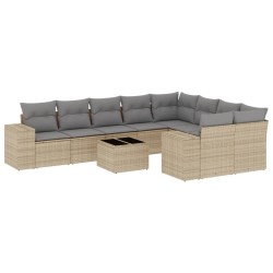 vidaXL Juego de sofás jardín con cojines beige 10 pzas ratán sintético