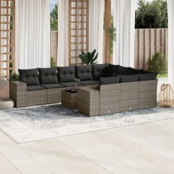 vidaXL Set de sofás de jardín 11 pzas y cojines ratán sintético gris