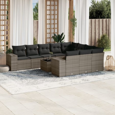 vidaXL Set de sofás de jardín 11 pzas y cojines ratán sintético gris