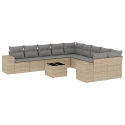 vidaXL Set de sofás de jardín 11pzas con cojines ratán sintético beige