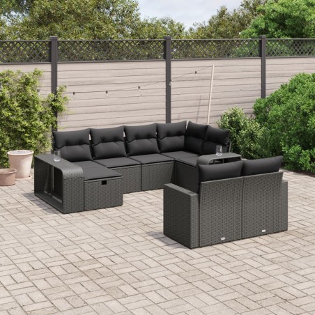 vidaXL Set de sofás de jardín 10 pzas cojines ratán sintético negro