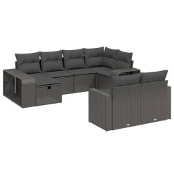 vidaXL Set de sofás de jardín 10 pzas cojines ratán sintético negro
