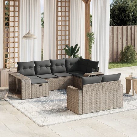 vidaXL Set de sofás de jardín 10 pzas con cojines ratán sintético gris