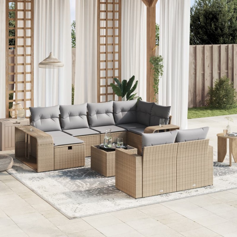 vidaXL Set de sofás de jardín 11pzas con cojines ratán sintético beige vidaXL Set de sofás de jardín 11pzas con cojines ratán sintético beige