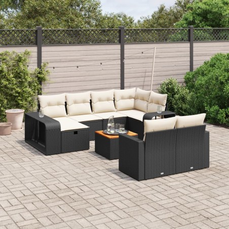 vidaXL Set de sofás de jardín 11 pzas y cojines ratán sintético negro