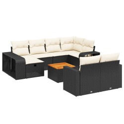 vidaXL Set de sofás de jardín 11 pzas y cojines ratán sintético negro