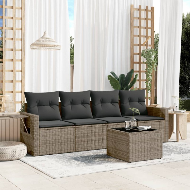vidaXL Juego de sofás jardín con cojines 5 pzas ratán sintético gris vidaXL Juego de sofás jardín con cojines 5 pzas ratán sintético gris