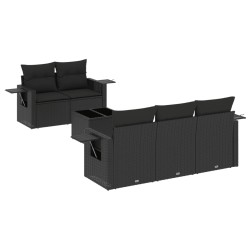 vidaXL Set de sofás de jardín 6 piezas y cojines ratán sintético negro