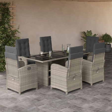 vidaXL Set comedor jardín 7 pzas y cojines ratán sintético gris claro