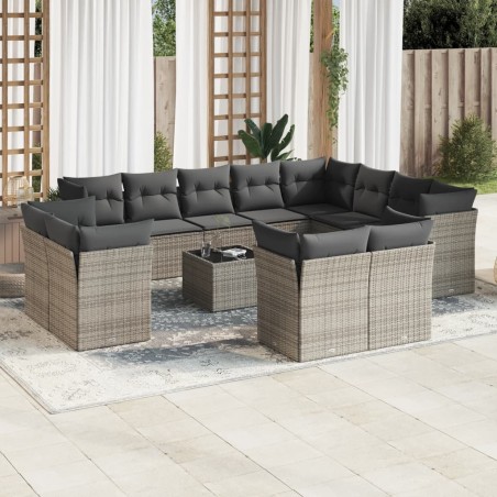 vidaXL Set sofás de jardín con cojines 13 piezas ratán sintético gris
