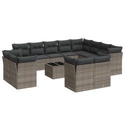 vidaXL Set sofás de jardín con cojines 13 piezas ratán sintético gris