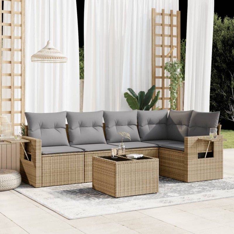 vidaXL Juego de sofás jardín con cojines 6 pzas ratán sintético beige vidaXL Juego de sofás jardín con cojines 6 pzas ratán sintético beige