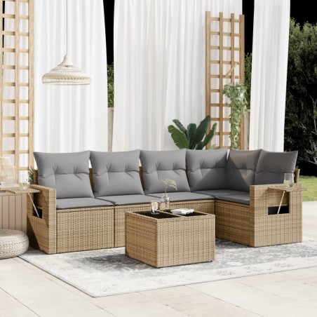 vidaXL Juego de sofás jardín con cojines 6 pzas ratán sintético beige