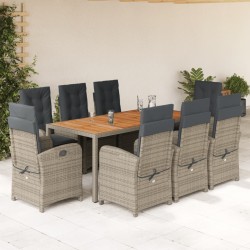 vidaXL Set comedor jardín 9 pzas y cojines ratán sintético gris