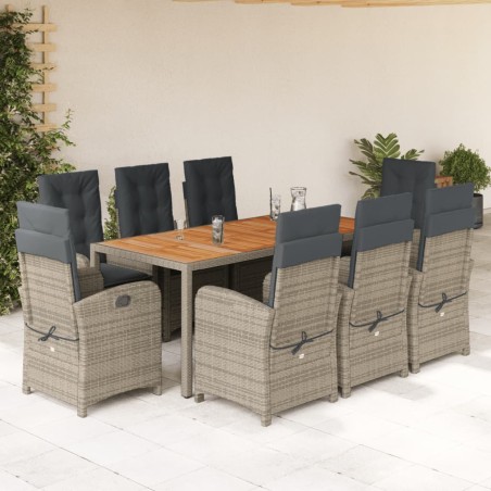 vidaXL Set comedor jardín 9 pzas y cojines ratán sintético gris