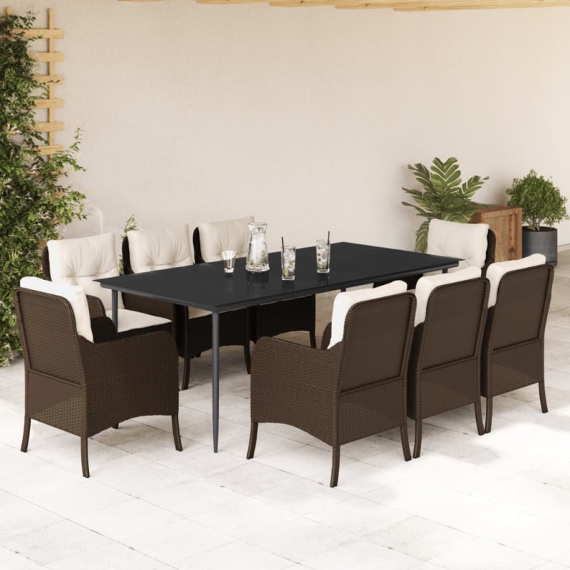 vidaXL Set comedor para jardín 9 pzas y cojines ratán sintético marrón vidaXL Set comedor para jardín 9 pzas y cojines ratán sintético marrón