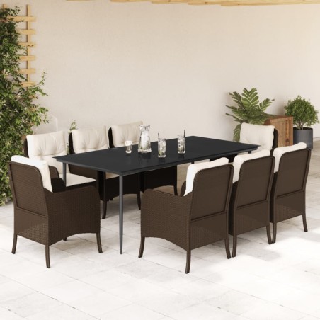vidaXL Set comedor para jardín 9 pzas y cojines ratán sintético marrón