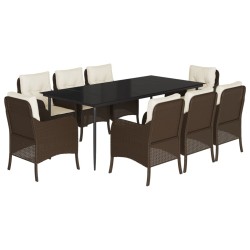 vidaXL Set comedor para jardín 9 pzas y cojines ratán sintético marrón