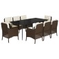 vidaXL Set comedor para jardín 9 pzas y cojines ratán sintético marrón vidaXL Set comedor para jardín 9 pzas y cojines ratán sintético marrón