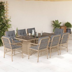 vidaXL Set comedor de jardín 9 pzas con cojines ratán sintético beige