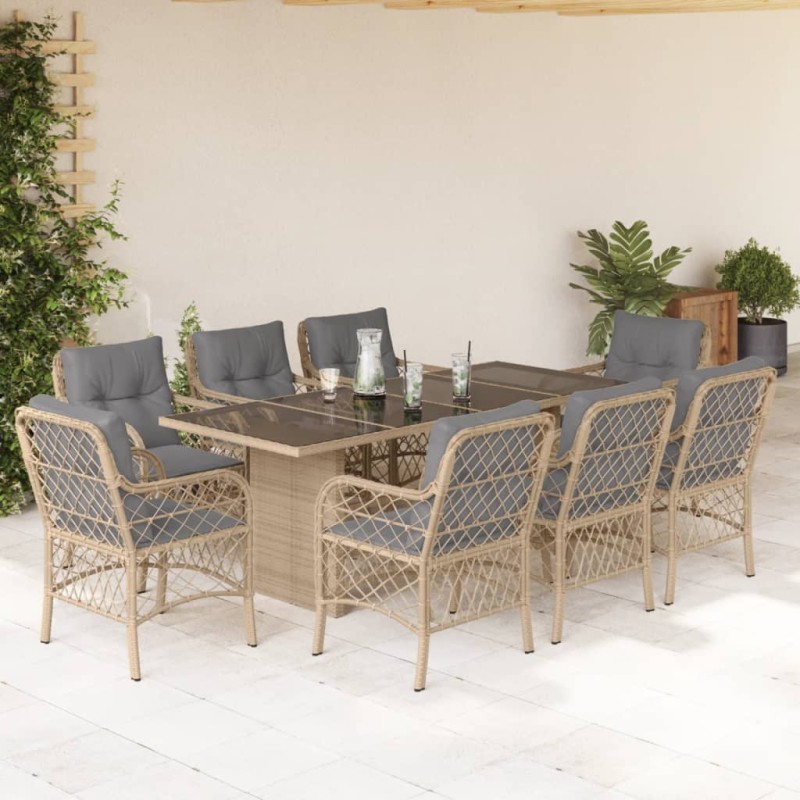 vidaXL Set comedor de jardín 9 pzas con cojines ratán sintético beige vidaXL Set comedor de jardín 9 pzas con cojines ratán sintético beige