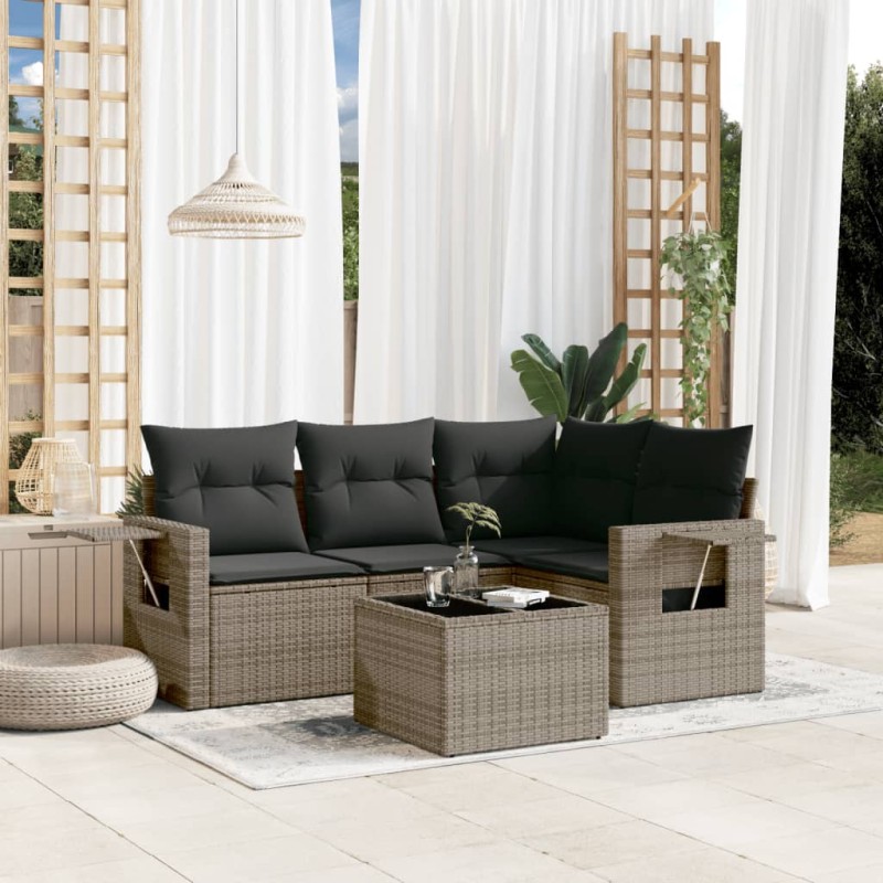 vidaXL Juego de sofás jardín con cojines 5 pzas ratán sintético gris