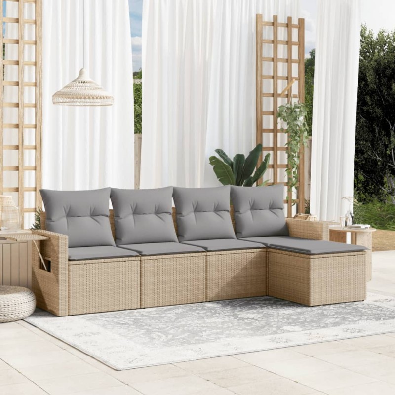 vidaXL Juego de sofás jardín con cojines 5 pzas ratán sintético beige vidaXL Juego de sofás jardín con cojines 5 pzas ratán sintético beige