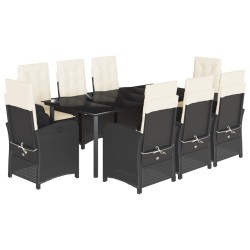 vidaXL Set de comedor de jardín 9 pzas y cojines ratán sintético negro