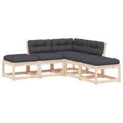 vidaXL Juego de sofás de jardín 5 pzas con cojines madera maciza pino