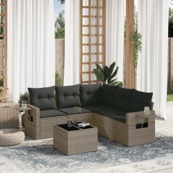vidaXL Set de muebles de jardín 6 pzas y cojines ratán sintético gris
